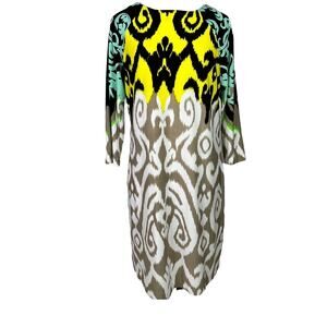 Tibi New York Jasmine Ikat Scroll Print Jersey Shift Dress Womens Size Medium